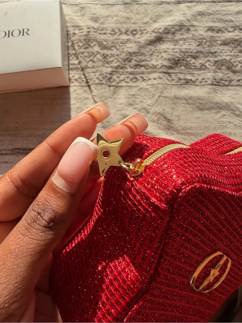 Dior Red Star-Shaped Jewelry Case with Gold Logo